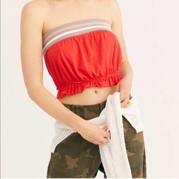 NEW Free People Red Striped Tube Top Sz S - Picture 1 of 5